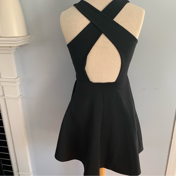 Francesca’s black tank dress LBD cross-back, fit n flare skater skirt & pockets! - Picture 7 of 7